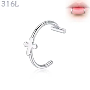 Faux Piercing Lèvre Anneau en Acier Chirurgical avec Croix.