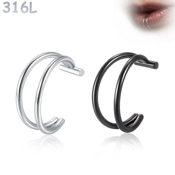Faux Piercing Lèvre Double Anneau Acier 316L Faux Piercing Lèvre Double Anneau Acier 316L.