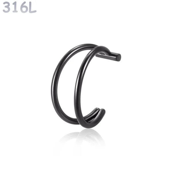 Faux Piercing Lèvre Double Anneau Acier Chirurgical 316L Noir PVD Faux Piercing Lèvre Double Anneau Acier Chirurgical 316L Noir PVD.