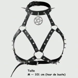 Harnais Poitrine Pentacle & Pointes Acier Taille M jusqu'à 101 cm de tour de buste.