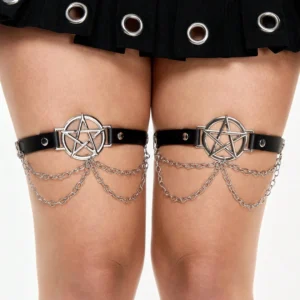 Jarretière Cuir Pentacle & Chaînes Pendantes.