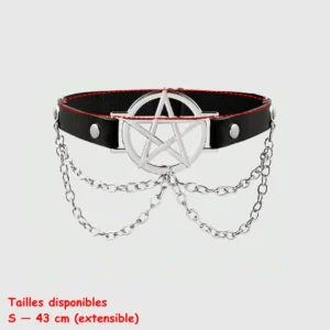 Jarretière Cuir Pentacle & Chaînes Pendantes (dimensions).