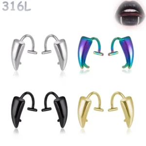 Paire de Faux Piercing Lèvre Crocs de Vampire.