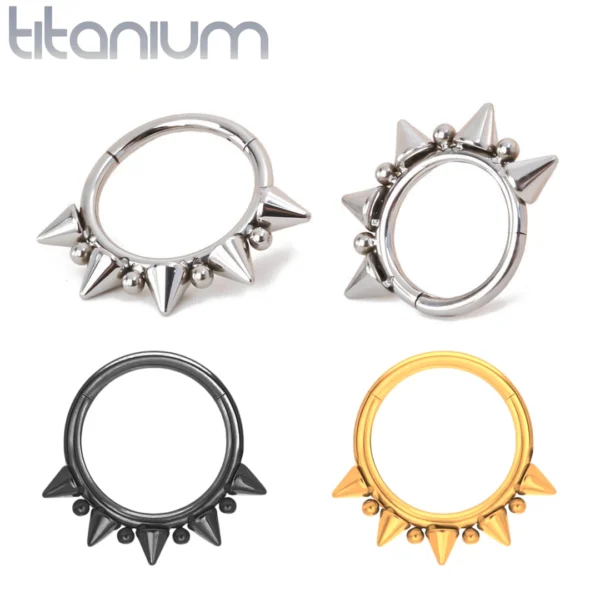 Piercing Anneau Clicker Couronne Perles & Pointes Titane.