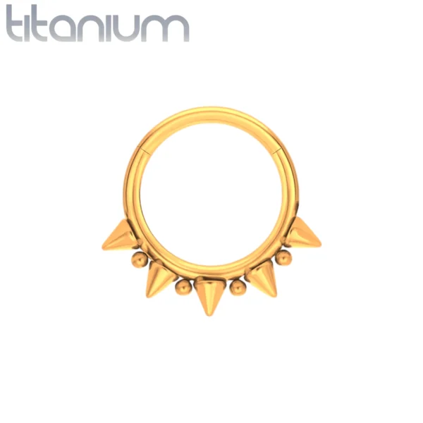 Piercing Anneau Clicker Couronne Perles & Pointes Titane Anodisé Doré Piercing Anneau Clicker Couronne Perles & Pointes Titane Anodisé Doré