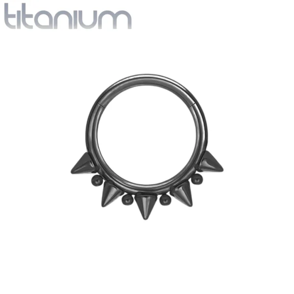Piercing Anneau Clicker Couronne Perles & Pointes Titane Anodisé Noir Piercing Anneau Clicker Couronne Perles & Pointes Titane Anodisé Noir