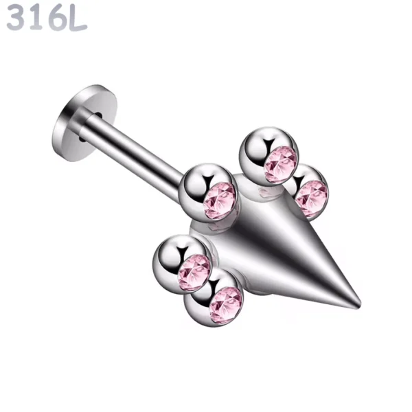 Piercing Lobe Pointe Conique Cerclée de Zirconiums Roses Piercing Lobe Pointe Conique Cerclée de Zirconiums Roses.