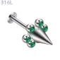 Piercing Lobe Pointe Conique Cerclée de Zirconiums Verts.
