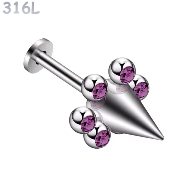Piercing Lobe Pointe Conique Cerclée de Zirconiums Violets Piercing Lobe Pointe Conique Cerclée de Zirconiums Violets.