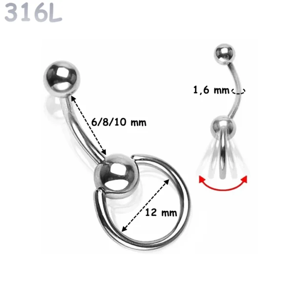 Piercing Nombril Anneau CBR Suspendu Acier 316L Type Slave Piercing Nombril Anneau CBR Suspendu Acier 316L Type Slave