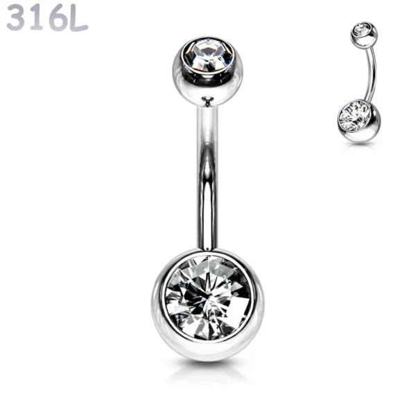 Piercing Nombril à Boules Serties Zirconiums Blanc Cristal en Acier 316L Piercing Nombril à Boules Serties Zirconiums Blanc Cristal en Acier 316L.