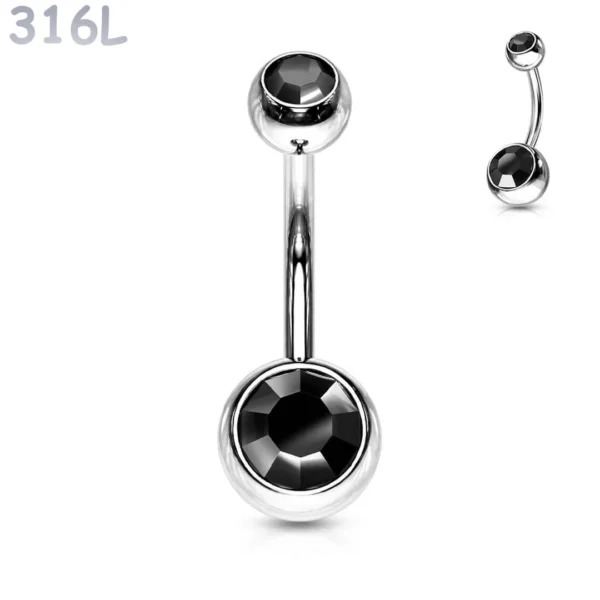 Piercing Nombril à Boules Serties Zirconiums Noir Profond en Acier 316L Piercing Nombril à Boules Serties Zirconiums Noir Profond en Acier 316L.