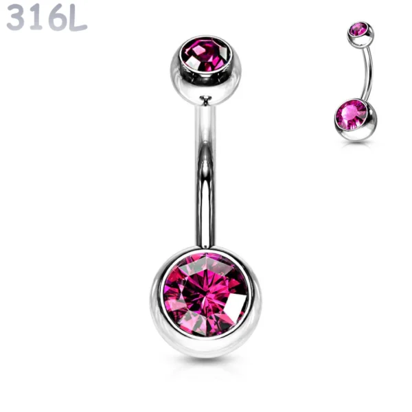 Piercing Nombril à Boules Serties Zirconiums Rose Vif en Acier 316L Piercing Nombril à Boules Serties Zirconiums Rose Vif en Acier 316L.