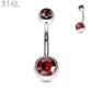 Piercing Nombril à Boules Serties Zirconiums Rouge Intense en Acier 316L.