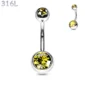 Piercing Nombril à Boules Serties Zirconiums Topaze Doré en Acier 316L.
