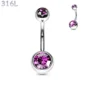 Piercing Nombril à Boules Serties Zirconiums Violet Clair en Acier 316L.