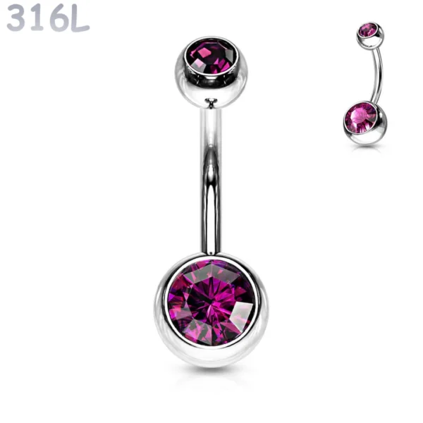 Piercing Nombril à Boules Serties Zirconiums Violet en Acier 316L Piercing Nombril à Boules Serties Zirconiums Violet en Acier 316L.