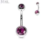 Piercing Nombril à Boules Serties Zirconiums Violet en Acier 316L.