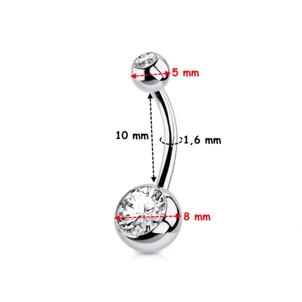 Piercing Nombril à Boules Serties Zirconiums en Acier 316L (dimensions) Piercing Nombril à Boules Serties Zirconiums en Acier 316L (dimensions).