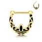 Piercing Septum Anneau Clicker Arabesques Noires Acier 316L Doré PVD.