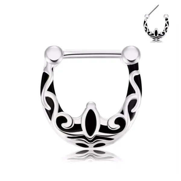 Piercing Septum Anneau Clicker Arabesques Noires Acier 316L Poli Piercing Septum Anneau Clicker Arabesques Noires Acier 316L Poli.