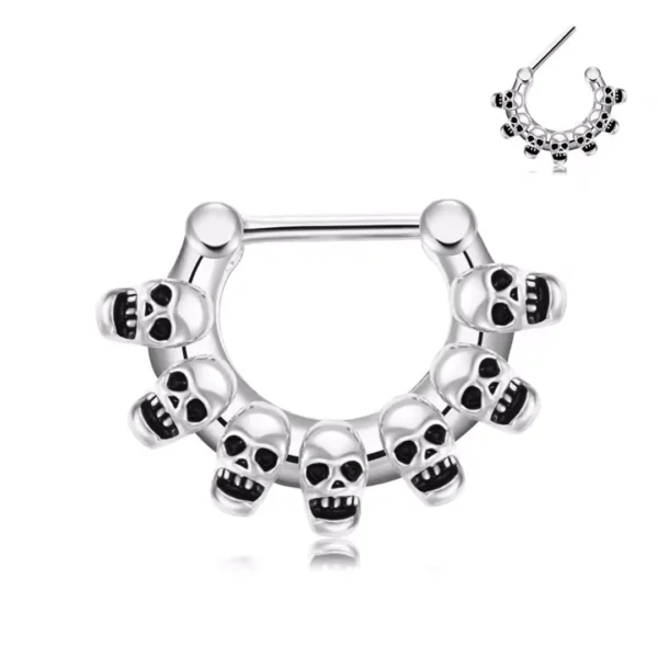 Piercing Septum Anneau Clicker Multi Têtes de Mort Acier 316L Poli Piercing Septum Anneau Clicker Multi Têtes de Mort Acier 316L Poli.