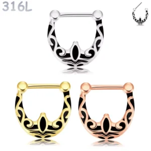 Piercing Septum Clicker Arabesques Noires Acier 316L.