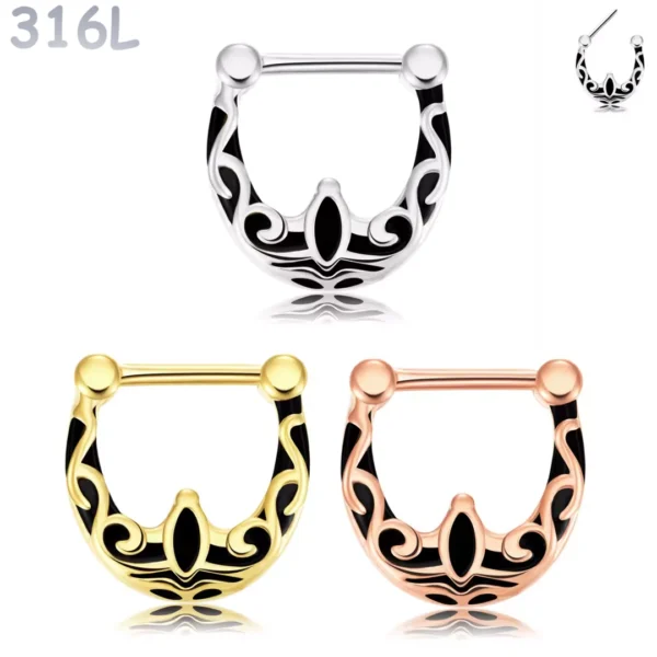 Piercing Septum Clicker Arabesques Noires Acier 316L Piercing Septum Clicker Arabesques Noires Acier 316L.
