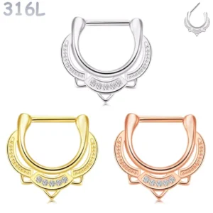 Piercing Septum Clicker Arc Ornemental Zirconiums Acier 316L.