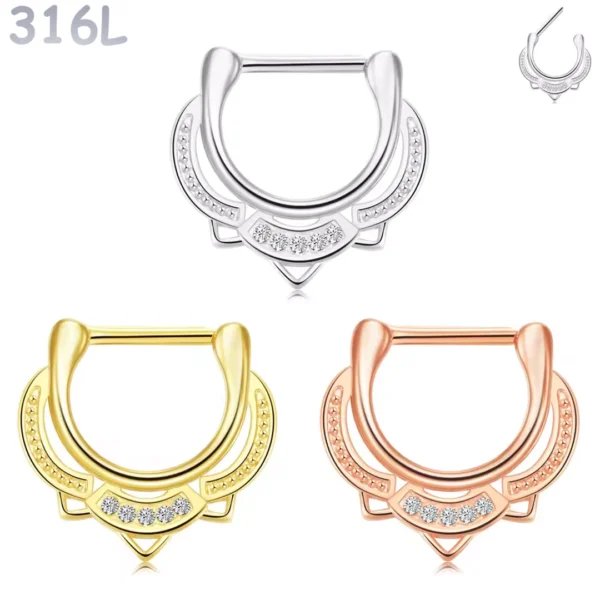 Piercing Septum Clicker Arc Ornemental Zirconiums Acier 316L.