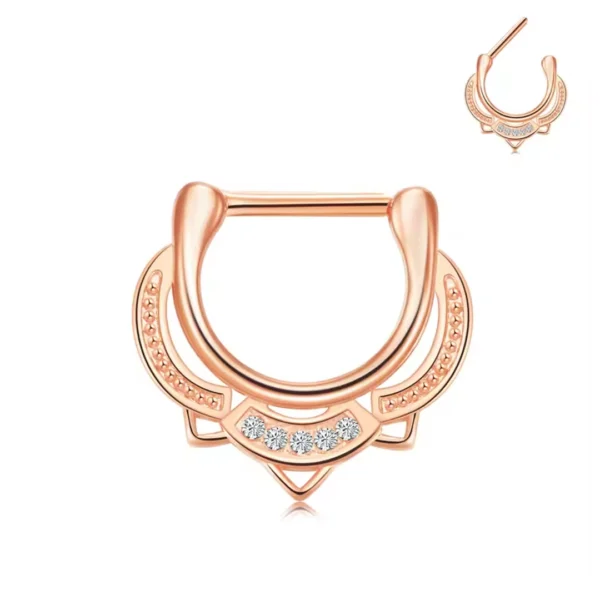 Piercing Septum Clicker Arc Ornemental Zirconiums Acier 316L Or Rose PVD Piercing Septum Clicker Arc Ornemental Zirconiums Acier 316L Or Rose PVD.