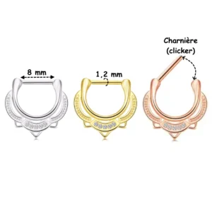 Piercing Septum Clicker Arc Ornemental Zirconiums Acier 316L (dimensions) Piercing Septum Clicker Arc Ornemental Zirconiums Acier 316L (dimensions).