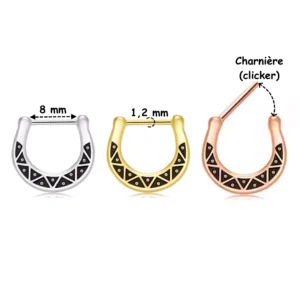 Piercing Septum Clicker Forme Fer à Cheval Acier 316L (dimensions) Piercing Septum Clicker Forme Fer à Cheval Acier 316L (dimensions).