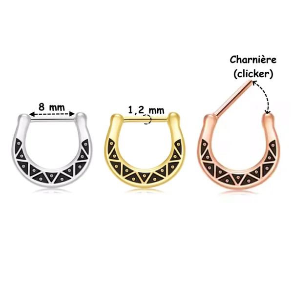 Piercing Septum Clicker Forme Fer à Cheval Acier 316L (dimensions) Piercing Septum Clicker Forme Fer à Cheval Acier 316L (dimensions).