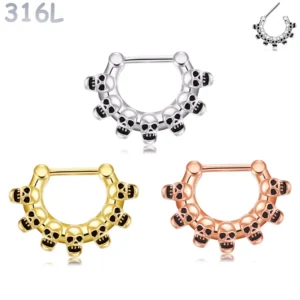 Piercing Septum Clicker Multi Têtes de Mort Acier 316L.