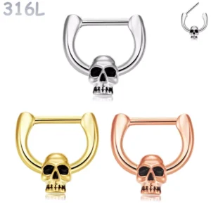 Piercing Septum Clicker Tête de Mort Acier 316L.
