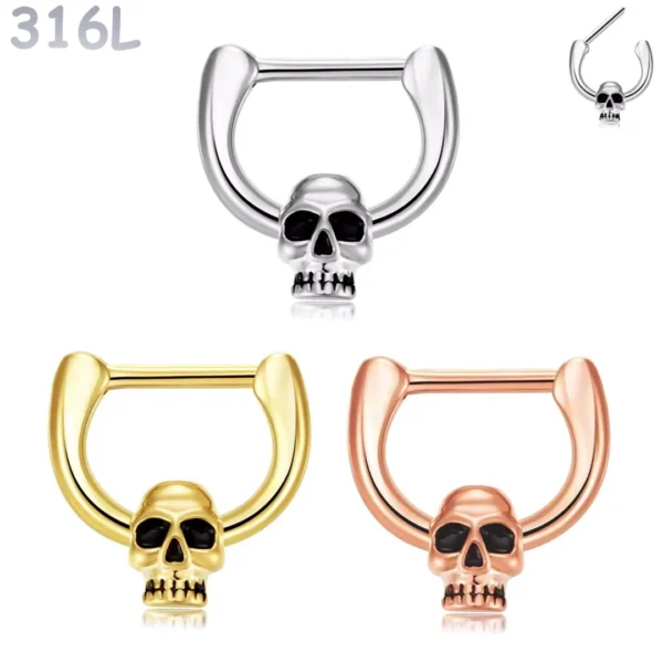 Piercing Septum Clicker Tête de Mort Acier 316L.