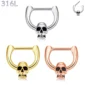 Piercing Septum Clicker Tête de Mort Acier 316L.