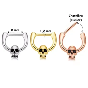 Piercing Septum Clicker Tête de Mort Acier 316L (dimensions) Piercing Septum Clicker Tête de Mort Acier 316L (dimensions).