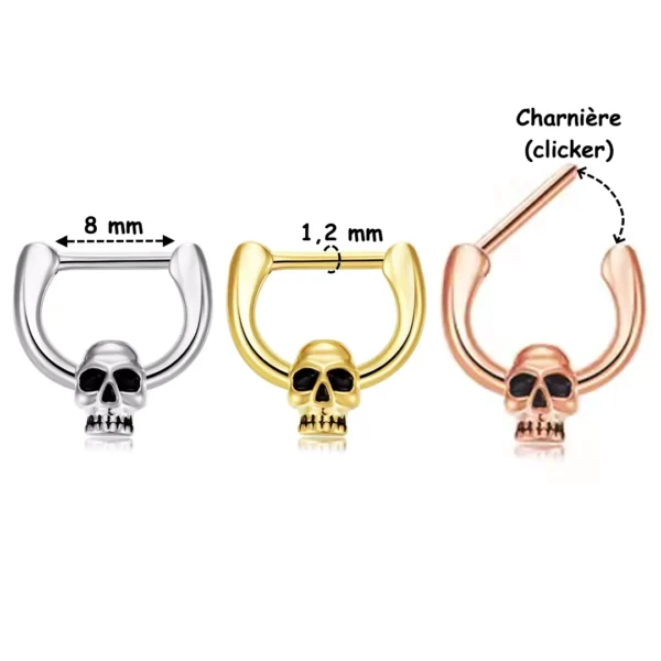 Piercing Septum Clicker Tête de Mort Acier 316L (dimensions) Piercing Septum Clicker Tête de Mort Acier 316L (dimensions).