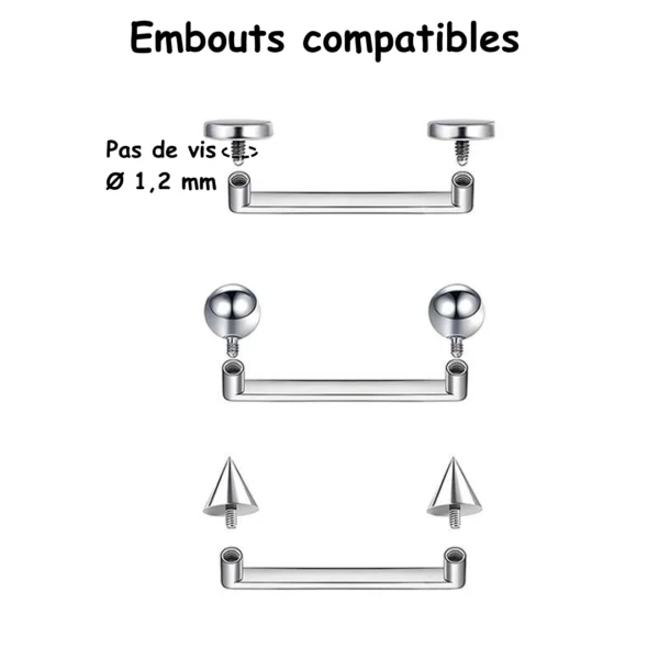 Piercing Surface Agrafe en Titane 10 à 20 mm - Embouts Compatibles Piercing Surface Agrafe en Titane 10 à 20 mm - Embouts Compatibles.