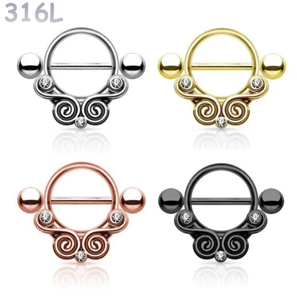 Piercing Téton Spirales Vintage Serties Zirconiums.