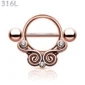 Piercing Téton Spirales Vintage Serties Zirconiums en Acier 316L Or Rose PVD.