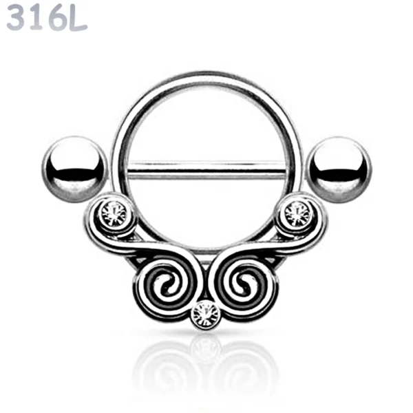 Piercing Téton Spirales Vintage Serties Zirconiums en Acier 316L Poli Piercing Téton Spirales Vintage Serties Zirconiums en Acier 316L Poli.