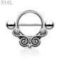 Piercing Téton Spirales Vintage Serties Zirconiums en Acier 316L Poli.