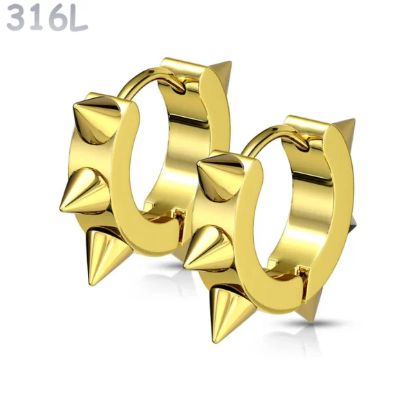 Boucles d’Oreilles Anneaux à Pointes Clicker Acier 316L Doré PVD Boucles d’Oreilles Anneaux à Pointes Clicker Acier 316L Doré PVD.