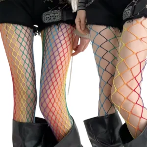 Collants Résille Arc-en-Ciel Y2K Multicolores.