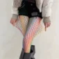 Collants Résille à Maille Large Arc-en-Ciel Y2K Multicolores.