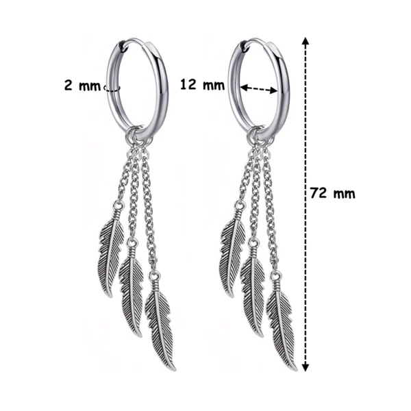 Créoles Clicker à Plumes Pendantes en Acier Chirurgical (dimensions) Créoles Clicker à Plumes Pendantes en Acier Chirurgical (dimensions).