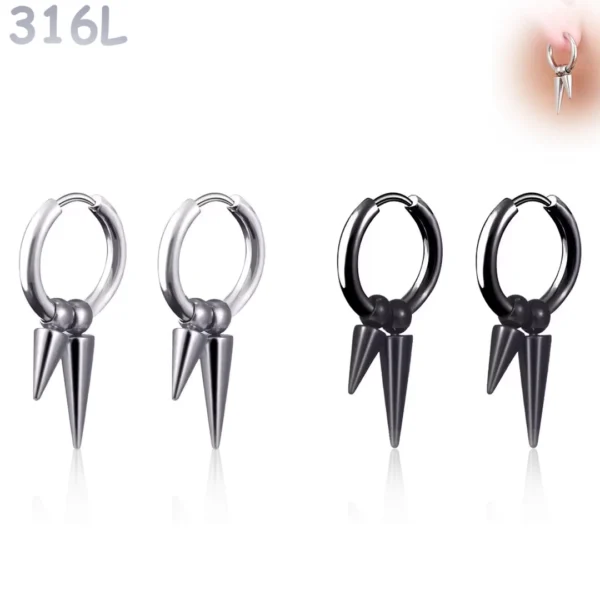 Créoles Double Spike Punk Acier 316L Clicker.